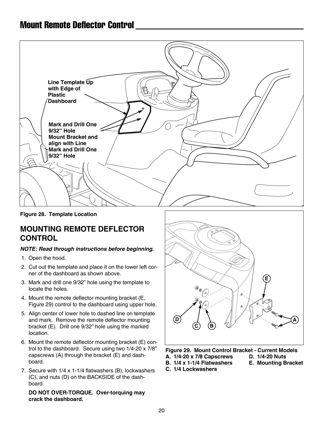 Snapper Legacy XL 2900, Legacy XL 2000 manual Mount Remote Deflector Control, Mounting Remote Deflector Control 