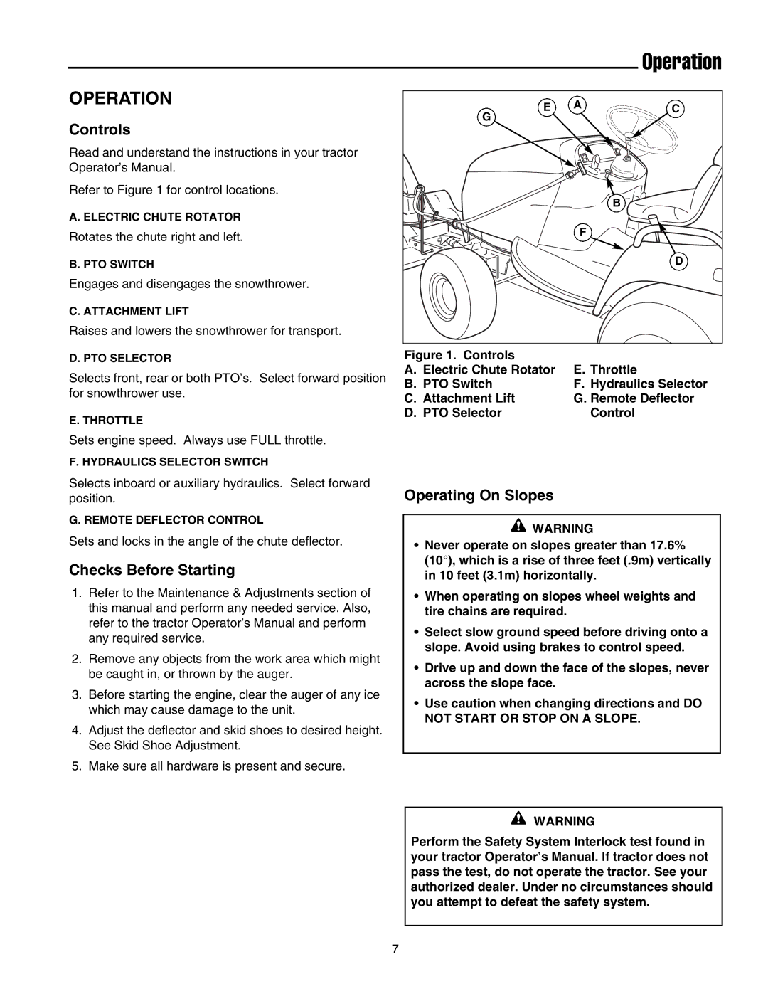 Snapper Legacy XL 2000, Legacy XL 2900 manual Operation, Controls, Checks Before Starting, Operating On Slopes 