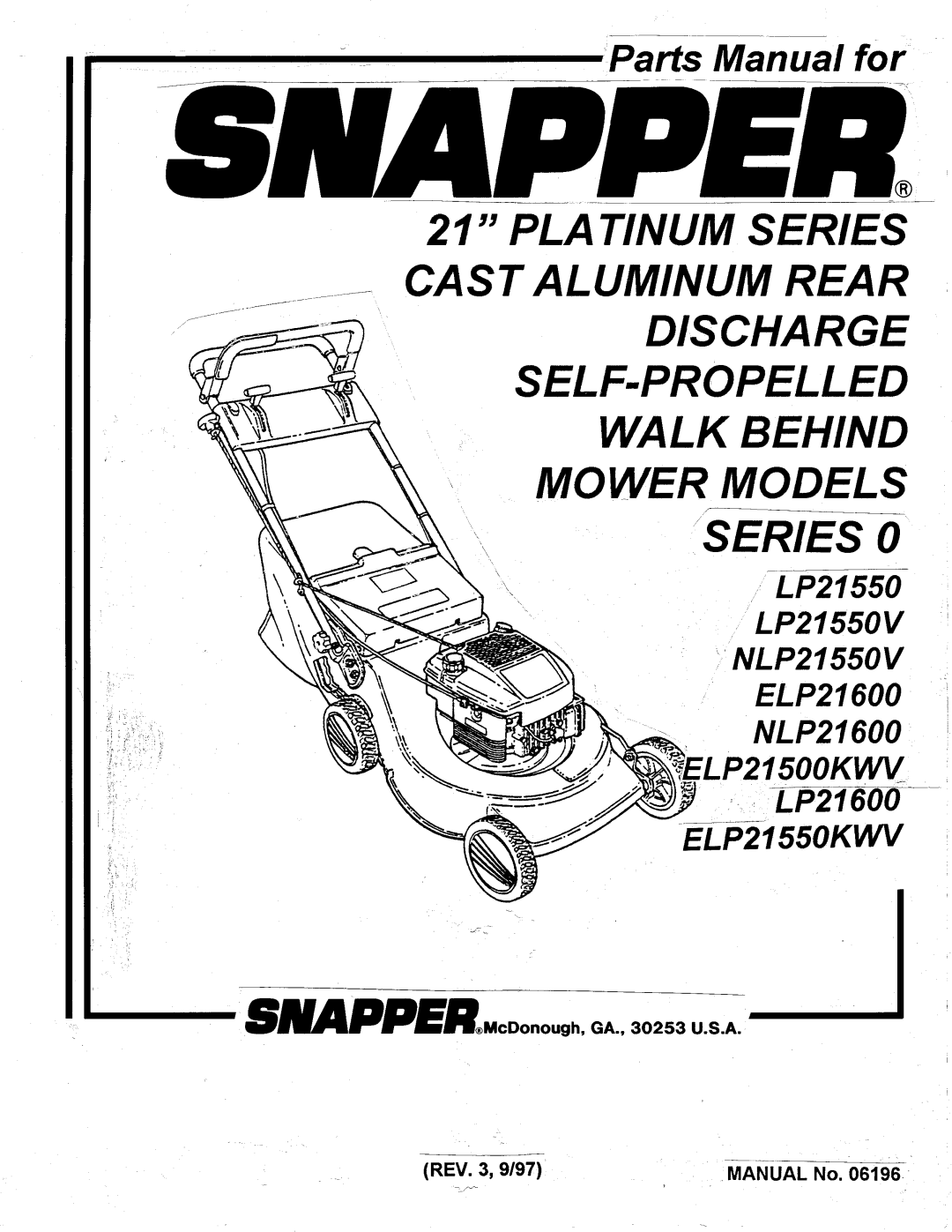 Snapper ELP21600, ELP21550KWV, NLP21550V, NLP21600 manual 