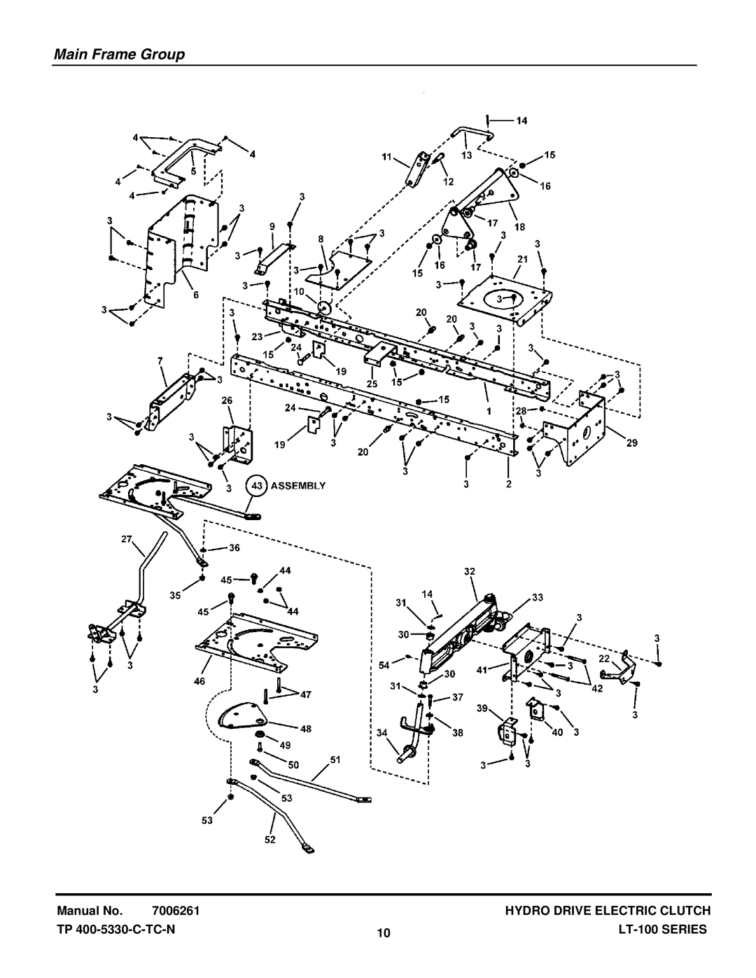 Snapper LT-100 Series manual Main Frame Group 