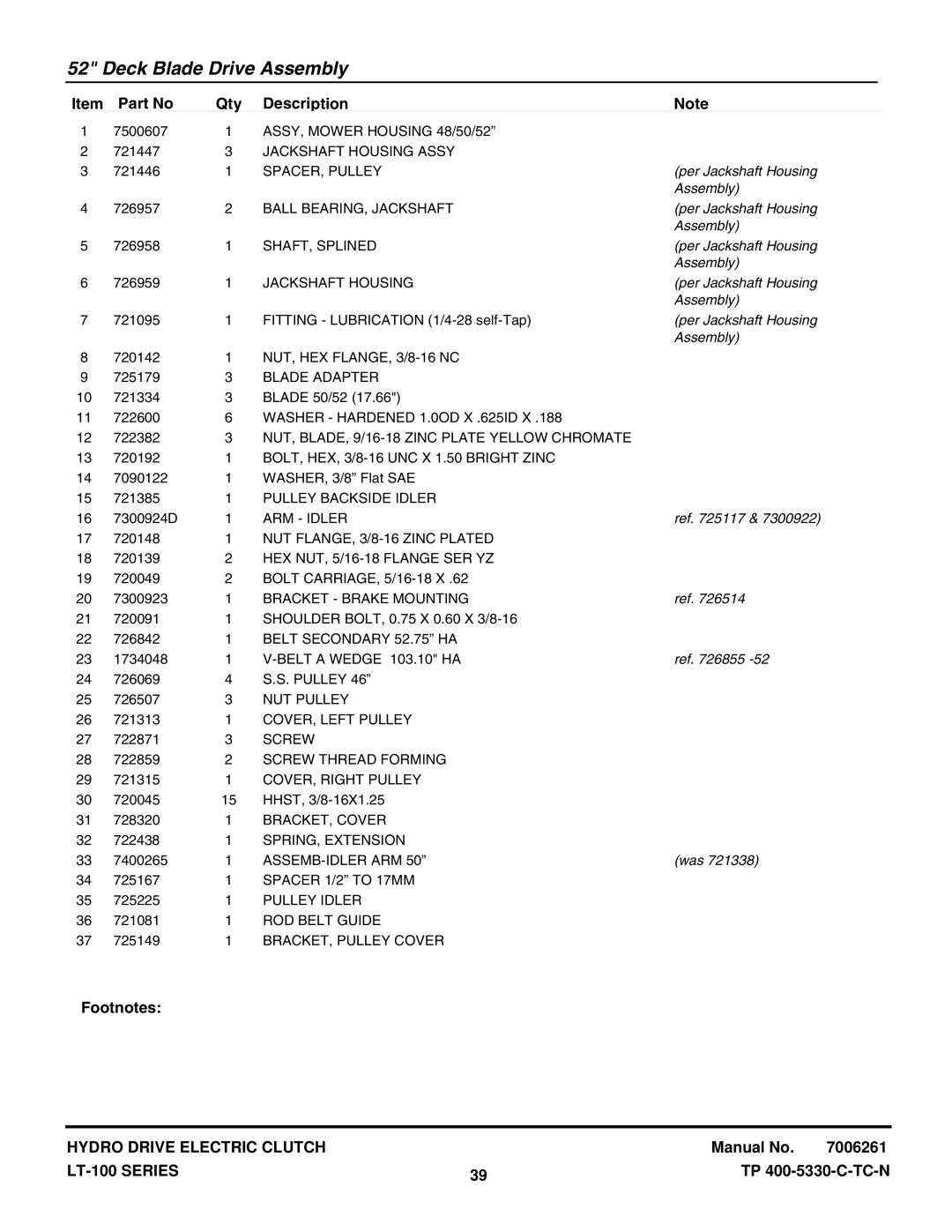 Snapper LT-100 Series manual 7300924D 