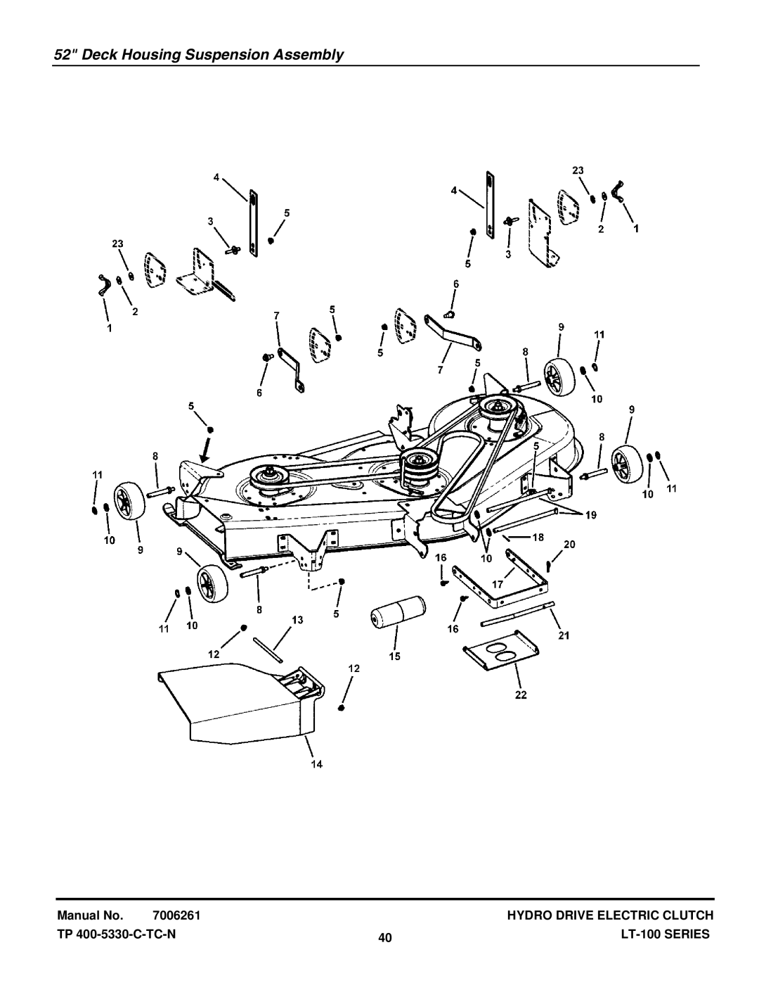 Snapper LT-100 Series manual Deck Housing Suspension Assembly 