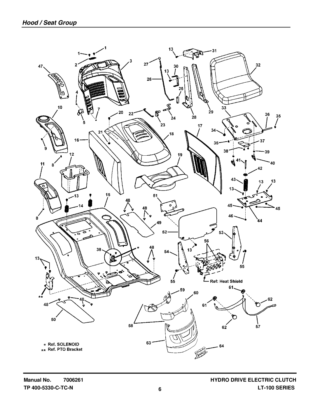 Snapper LT-100 Series manual Hood / Seat Group 