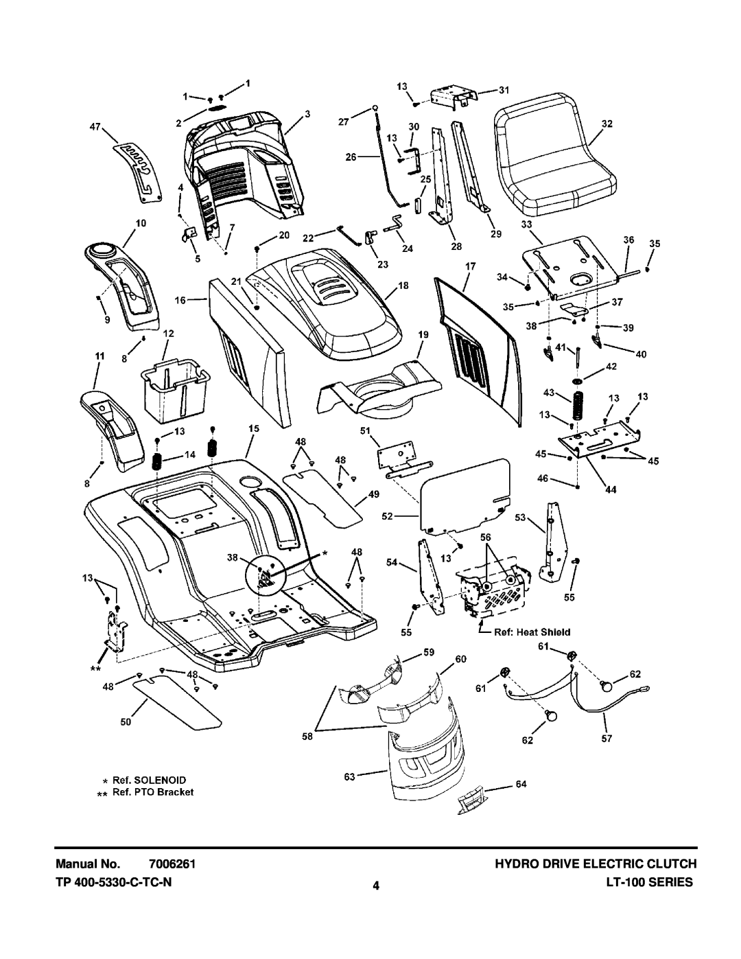Snapper LT-100 Series manual Manual No, 7006261, Hydro Drive Electric Clutch, TP 400-5330-C-TC-N, LT-100SERIES 