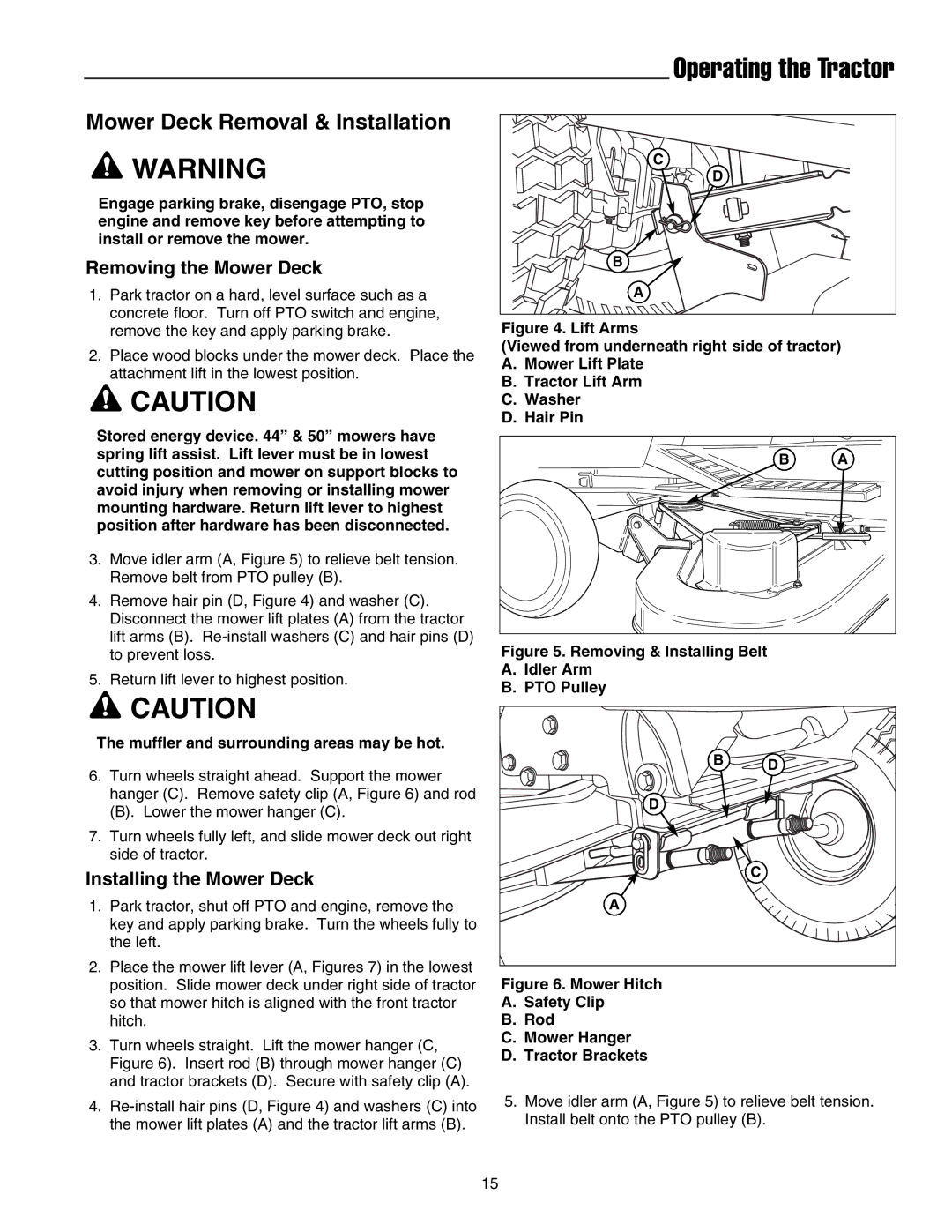 Snapper LT-200 Series manual Mower Deck Removal & Installation, Removing the Mower Deck, Installing the Mower Deck 