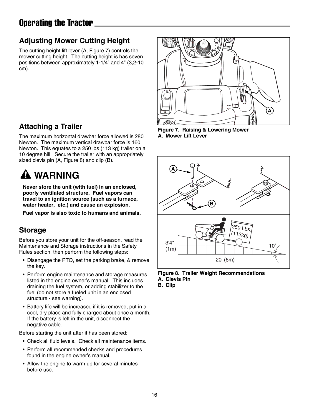 Snapper LT-200 Series manual Adjusting Mower Cutting Height, Attaching a Trailer, Storage 