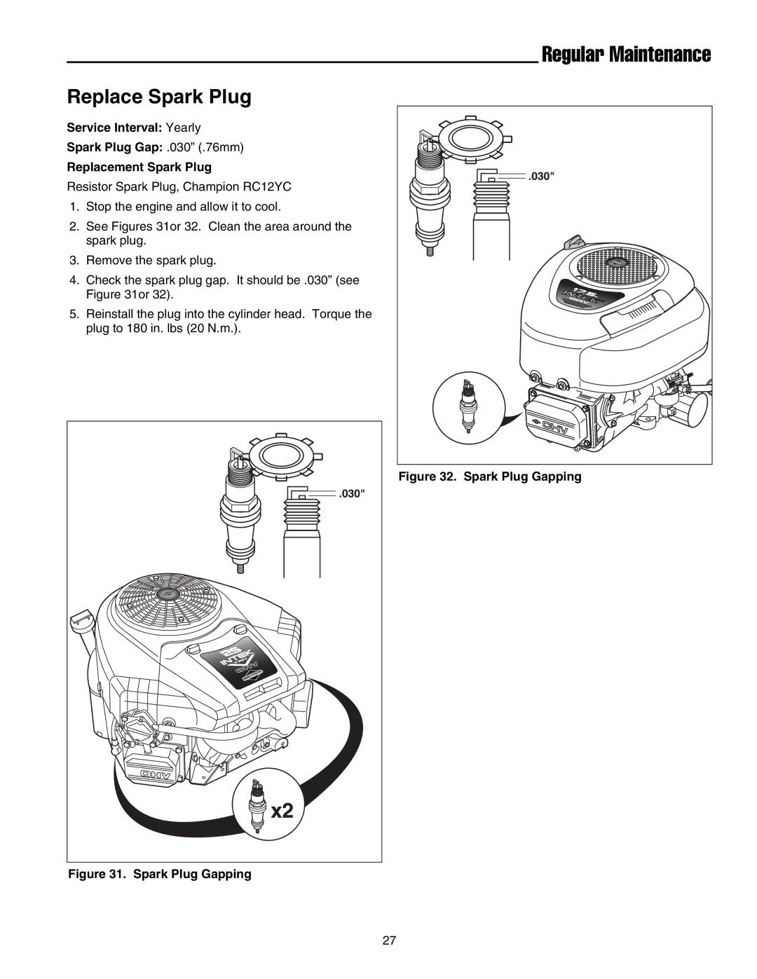 Snapper LT-200 Series manual Replace Spark Plug 