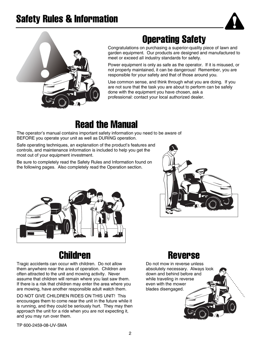 Snapper LT-200 Series manual Safety Rules & Information Operating Safety 