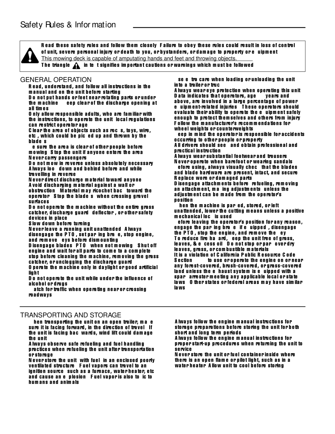 Snapper LT-200 Series manual Safety Rules & Information, General Operation 