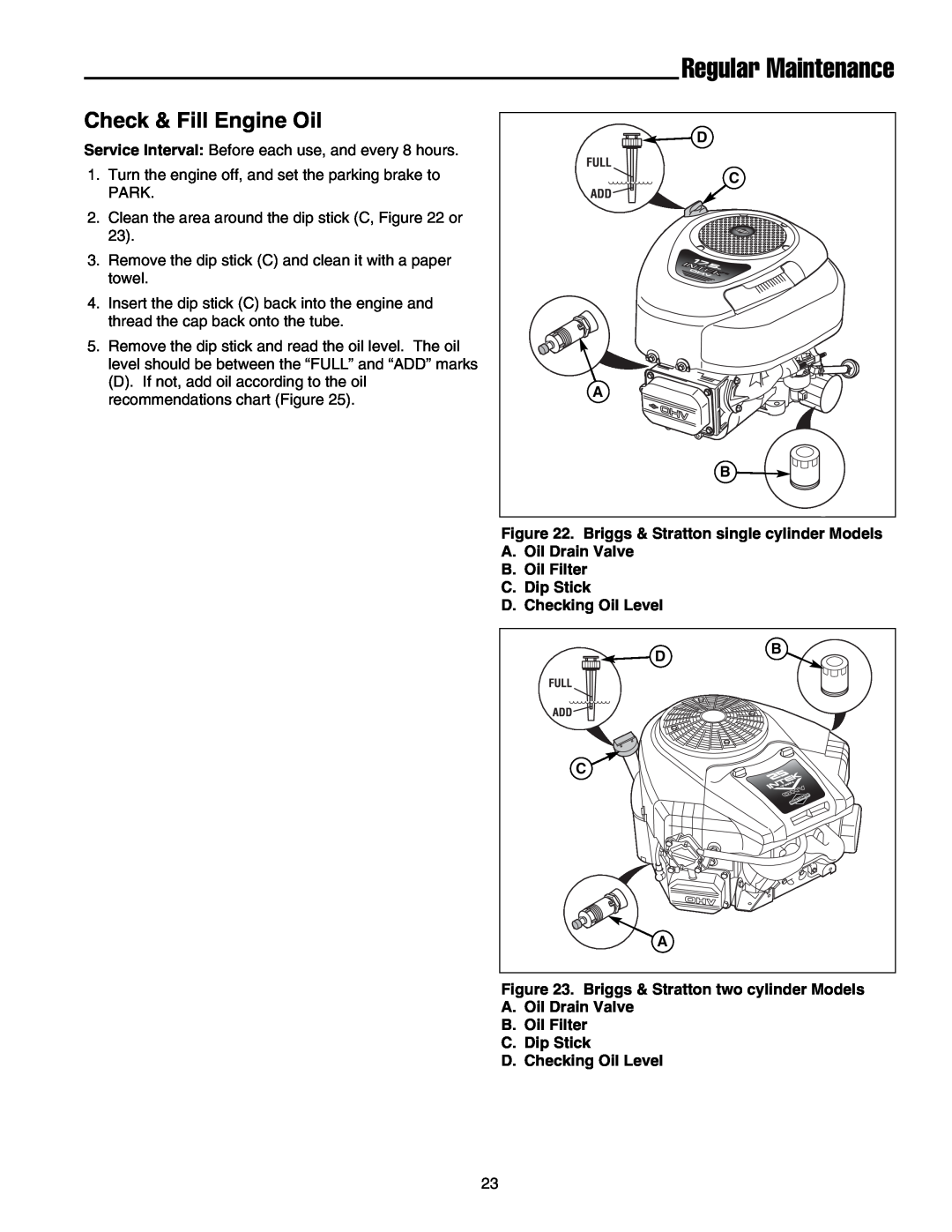 Snapper LT-200 Series manual Check & Fill Engine Oil, Regular Maintenance 