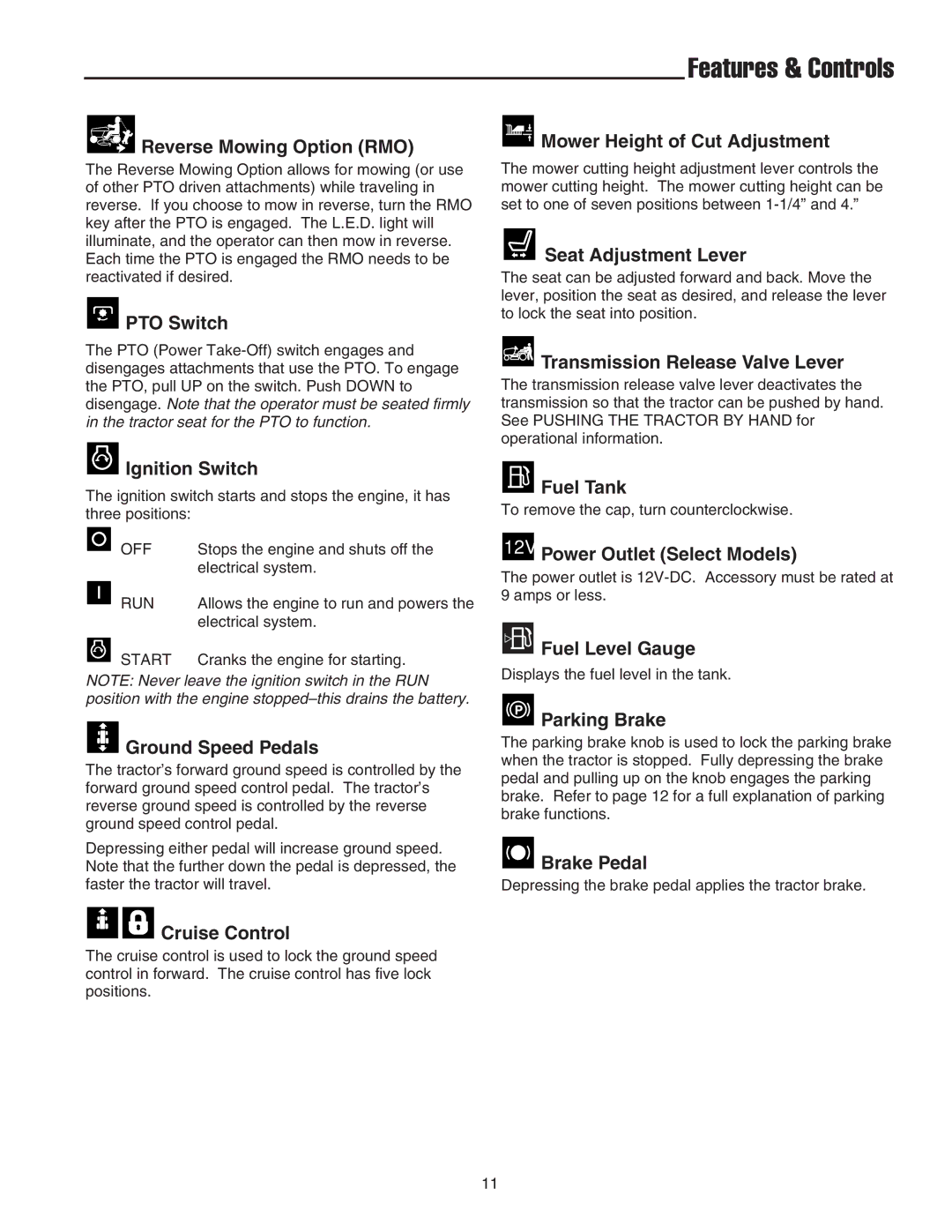 Snapper LT-200 manual Features & Controls 