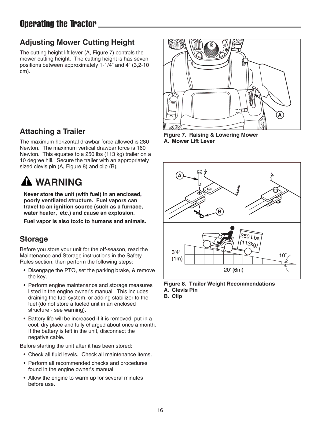 Snapper LT-200 manual Adjusting Mower Cutting Height, Attaching a Trailer, Storage 