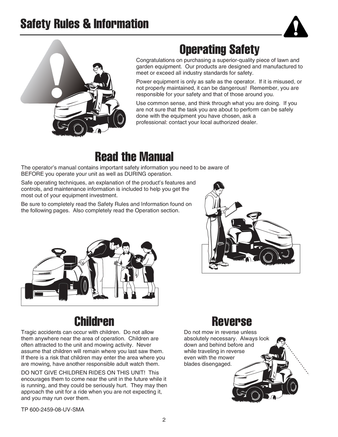 Snapper LT-200 manual Safety Rules & Information Operating Safety 