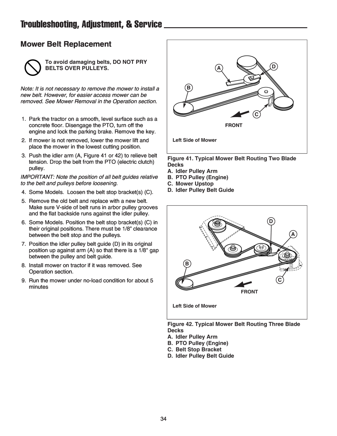 Snapper LT-200 manual Mower Belt Replacement, Troubleshooting, Adjustment, & Service 