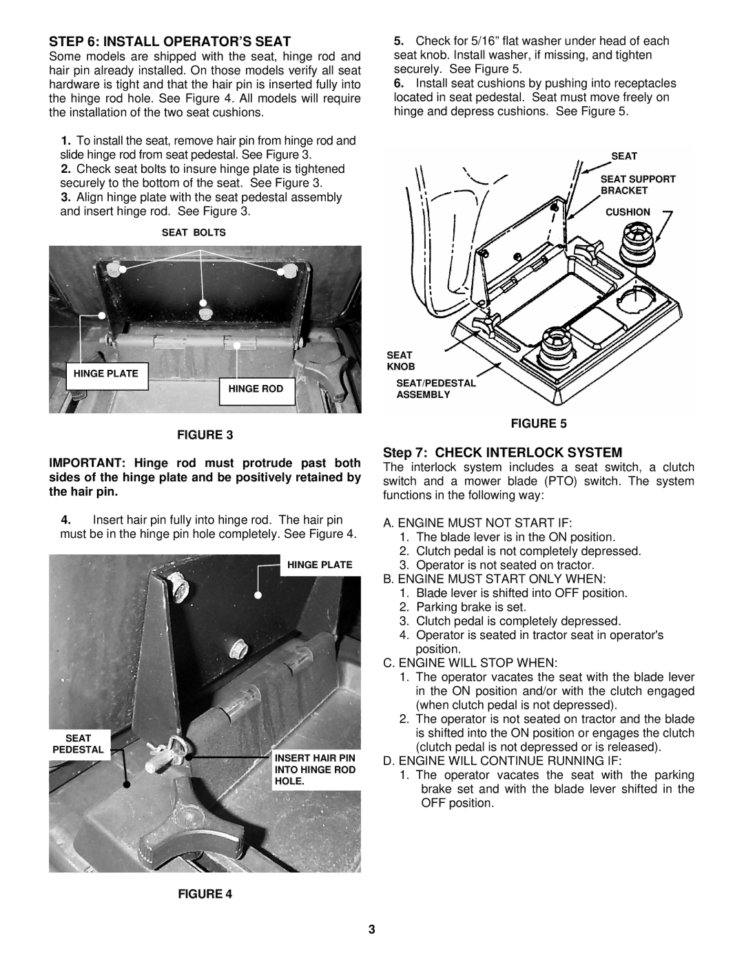 Snapper LT Series manual Install OPERATOR’S Seat, Check Interlock System 