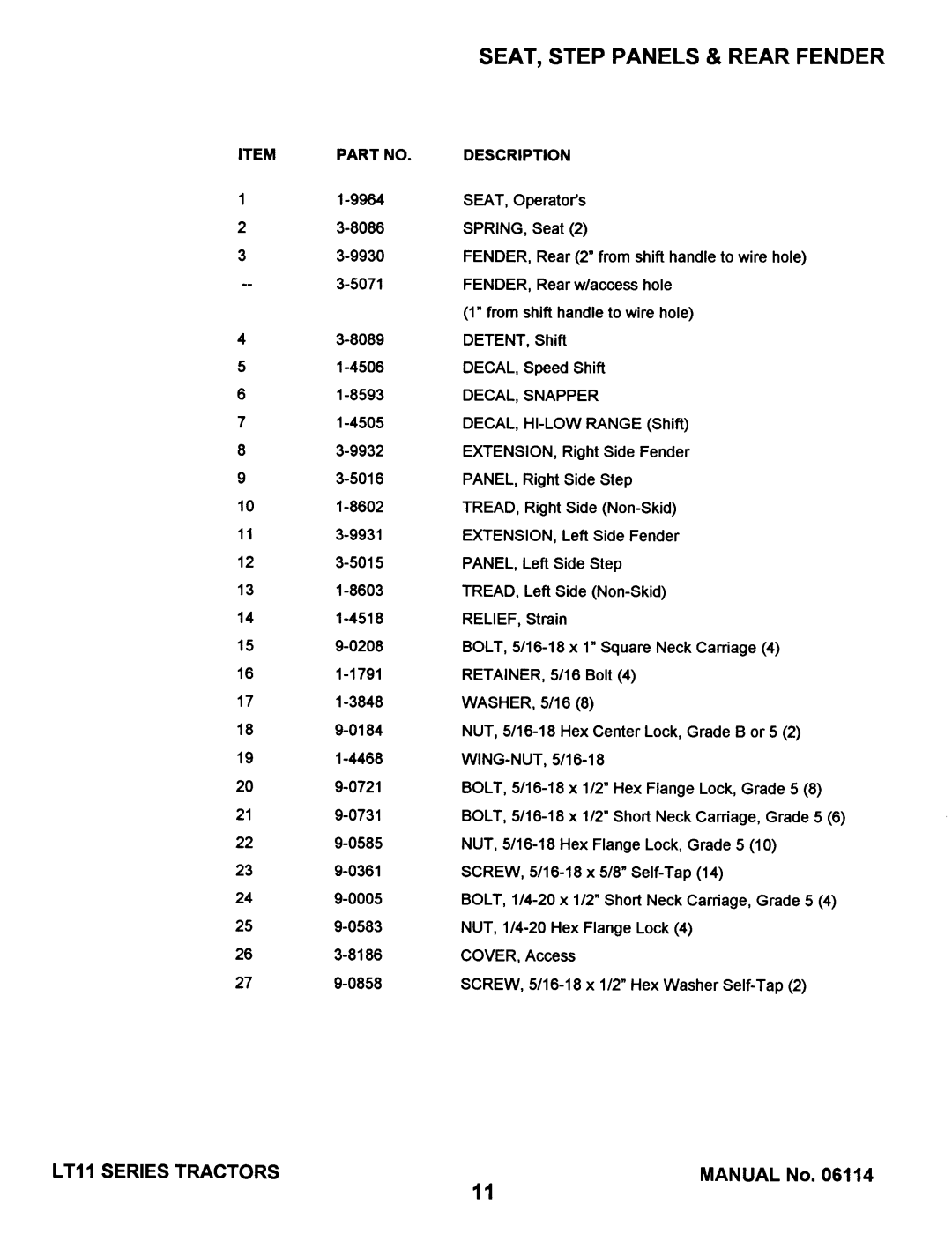 Snapper LT11 Series 1, LT11 SERIES 0.1 manual 