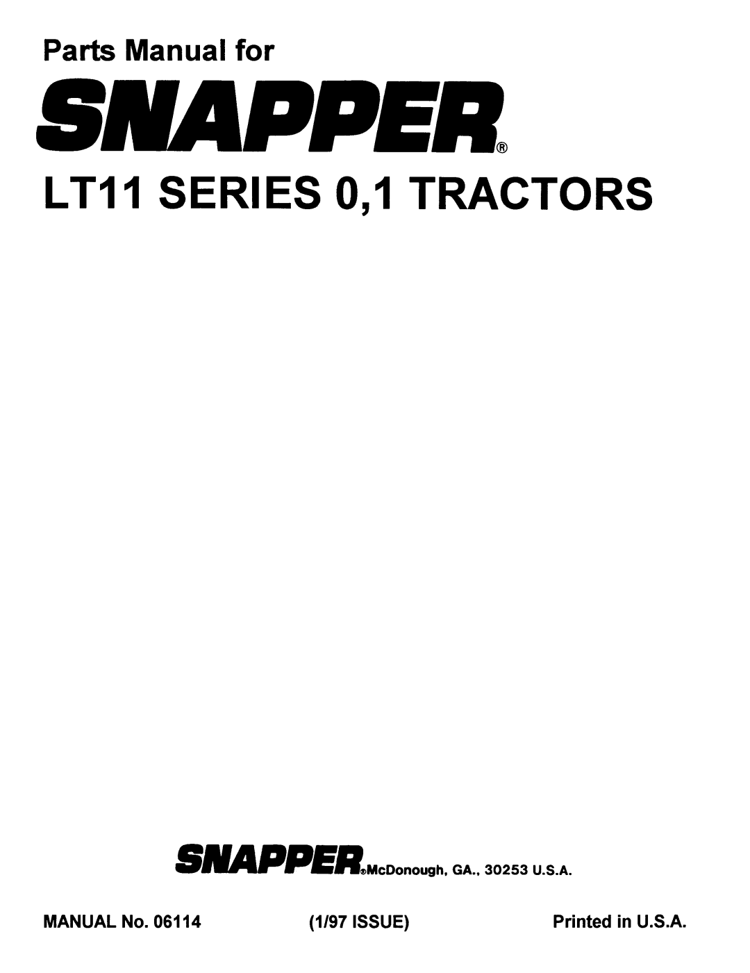 Snapper LT11 SERIES 0.1, LT11 Series 1 manual 