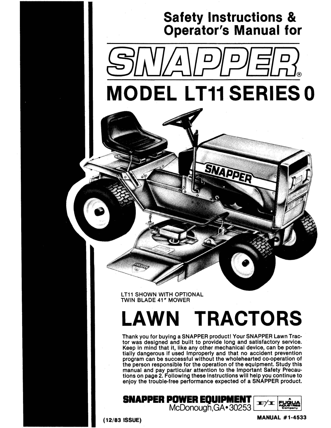 Snapper LT11 manual 