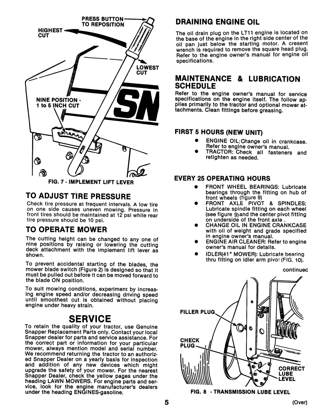 Snapper LT11 manual 