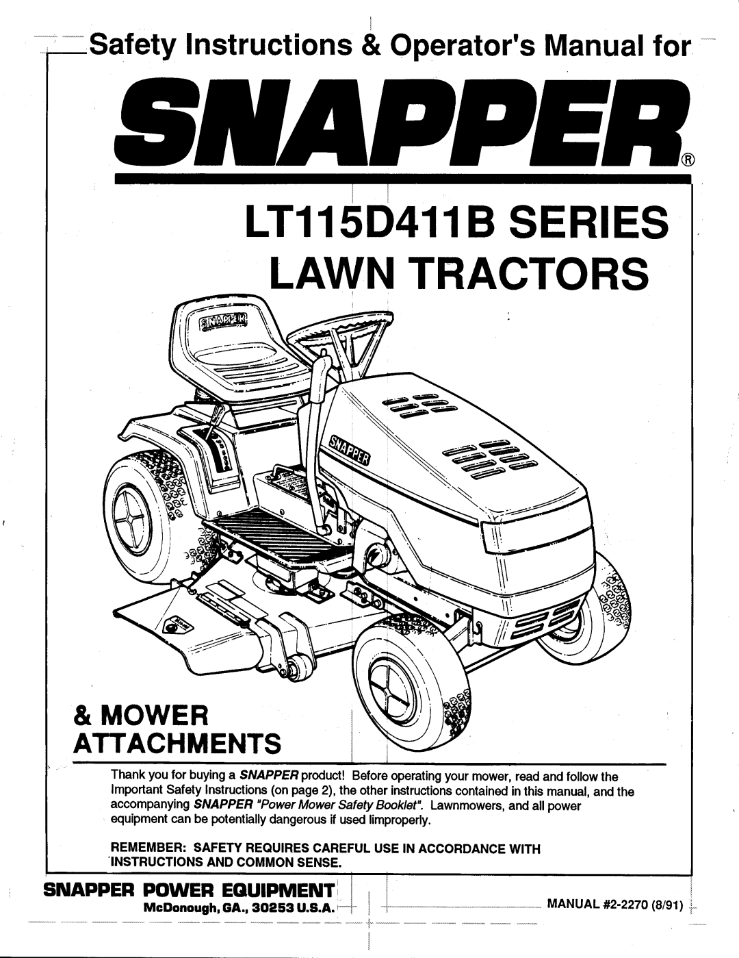 Snapper LT115D114B manual 