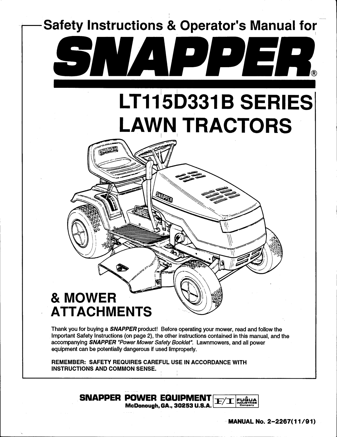 Snapper LT115D331B Series manual 