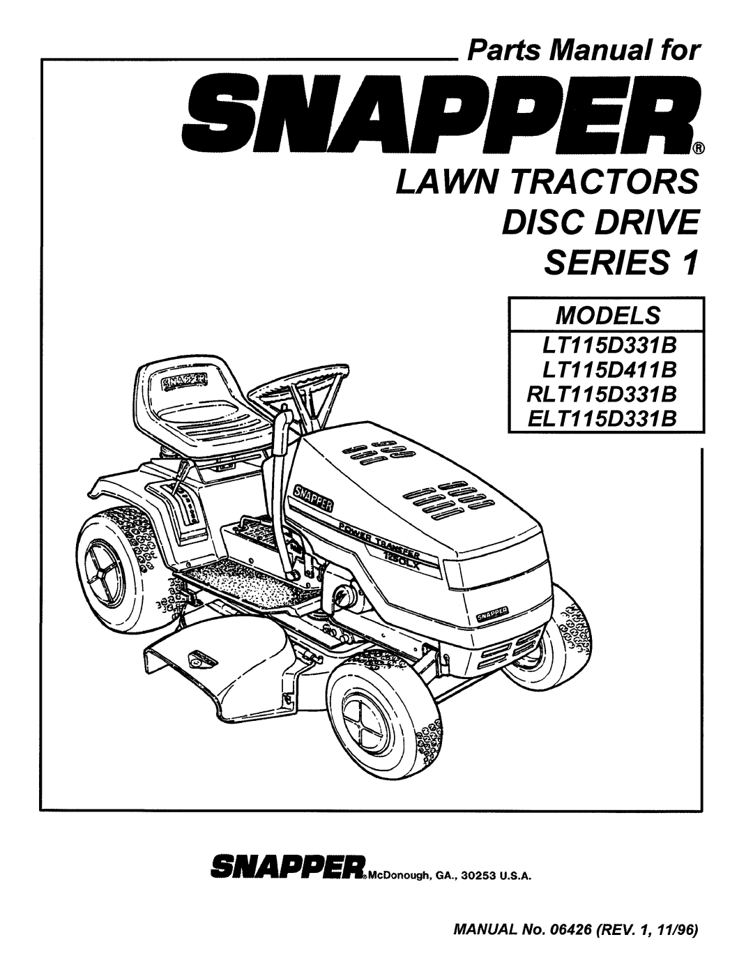 Snapper ELT115D331B, LT115D411B, RLT115D331B manual 