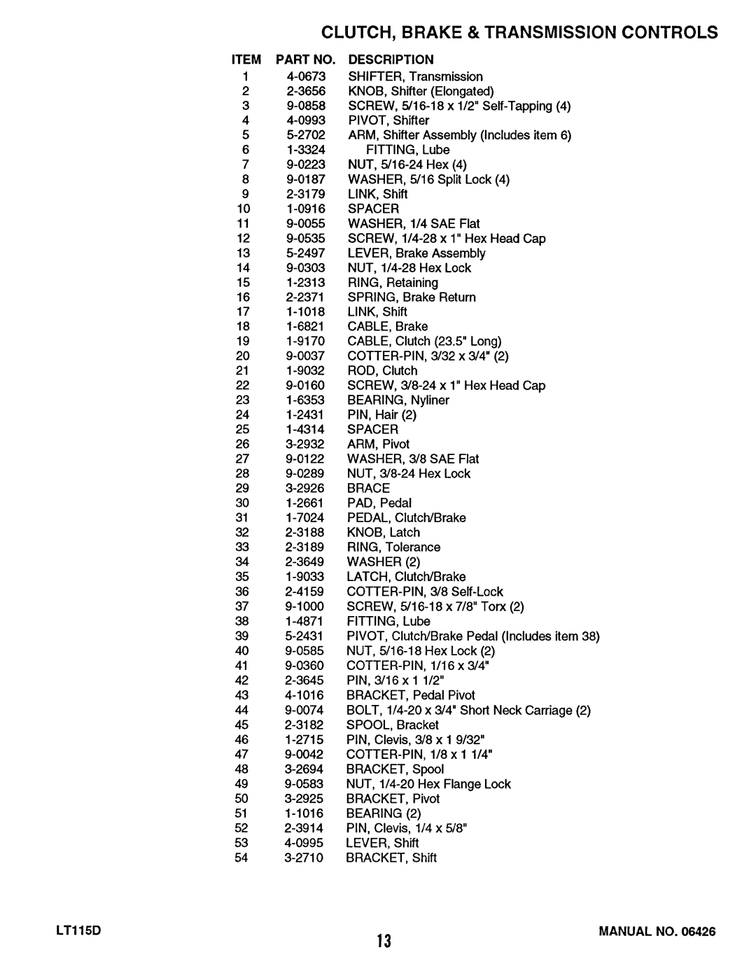 Snapper ELT115D331B, LT115D411B, RLT115D331B manual 