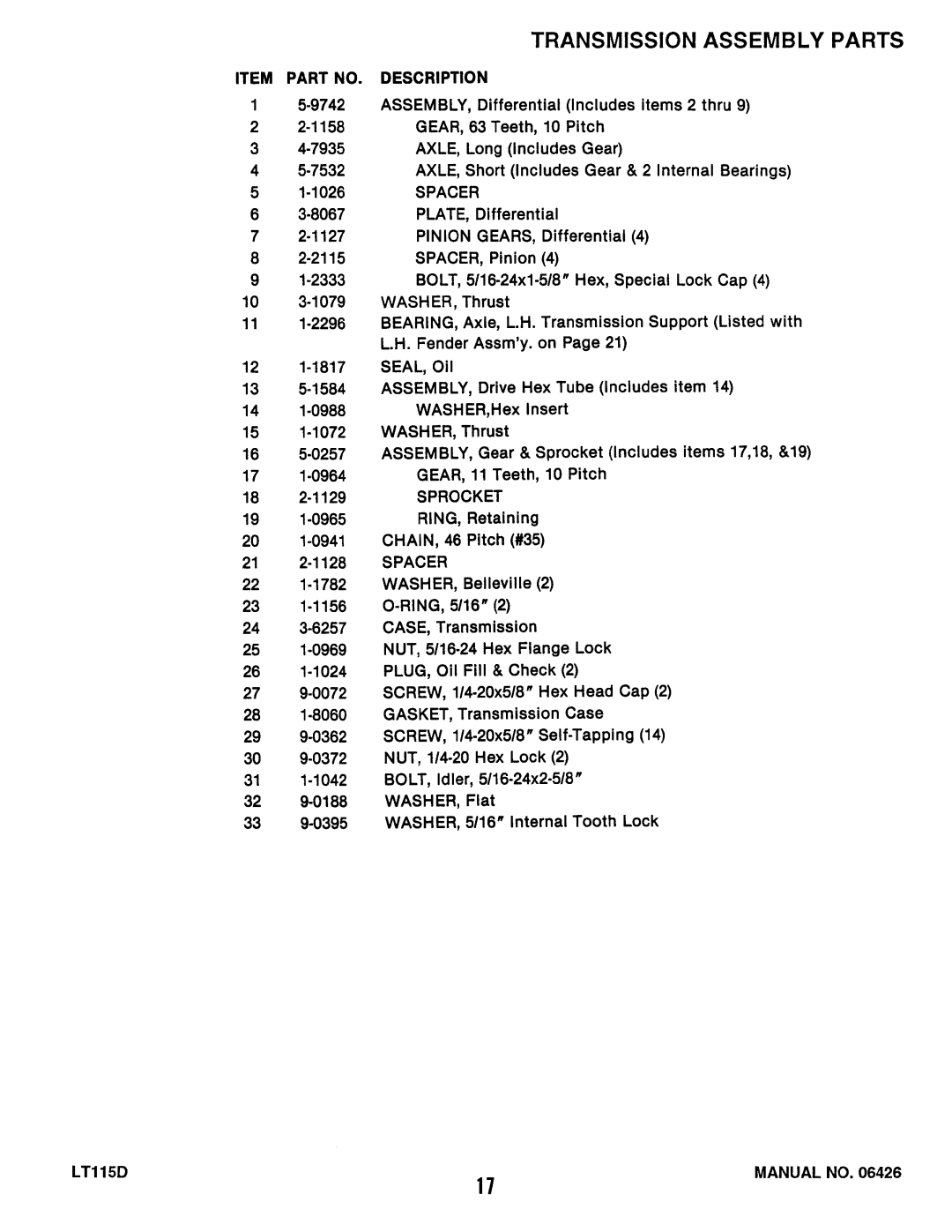 Snapper RLT115D331B, LT115D411B, ELT115D331B manual 