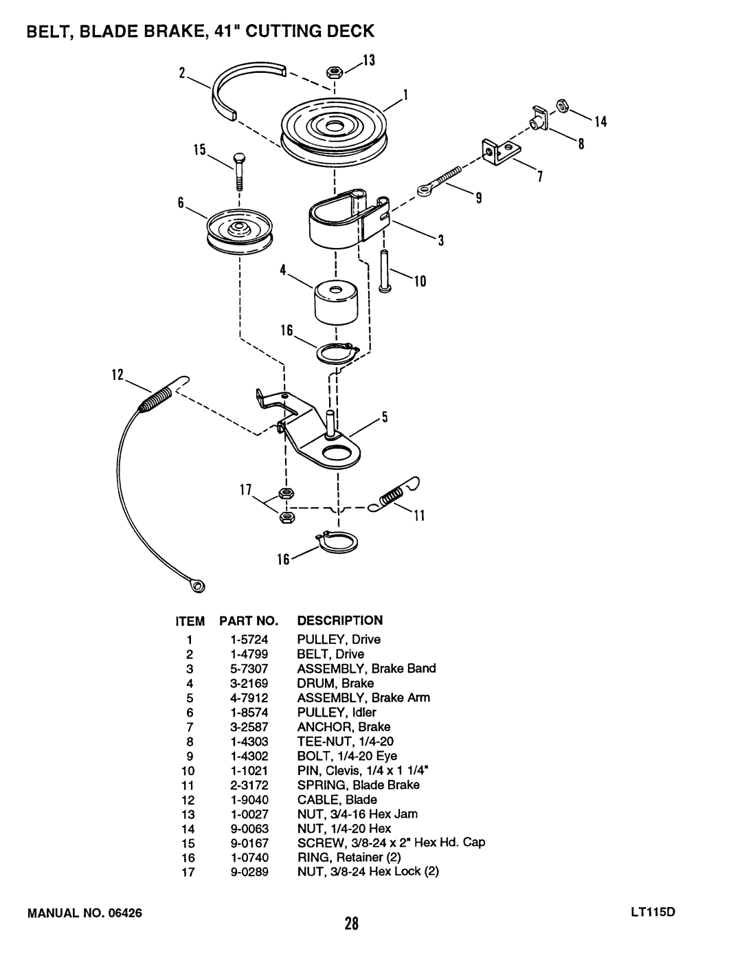 Snapper ELT115D331B, LT115D411B, RLT115D331B manual 