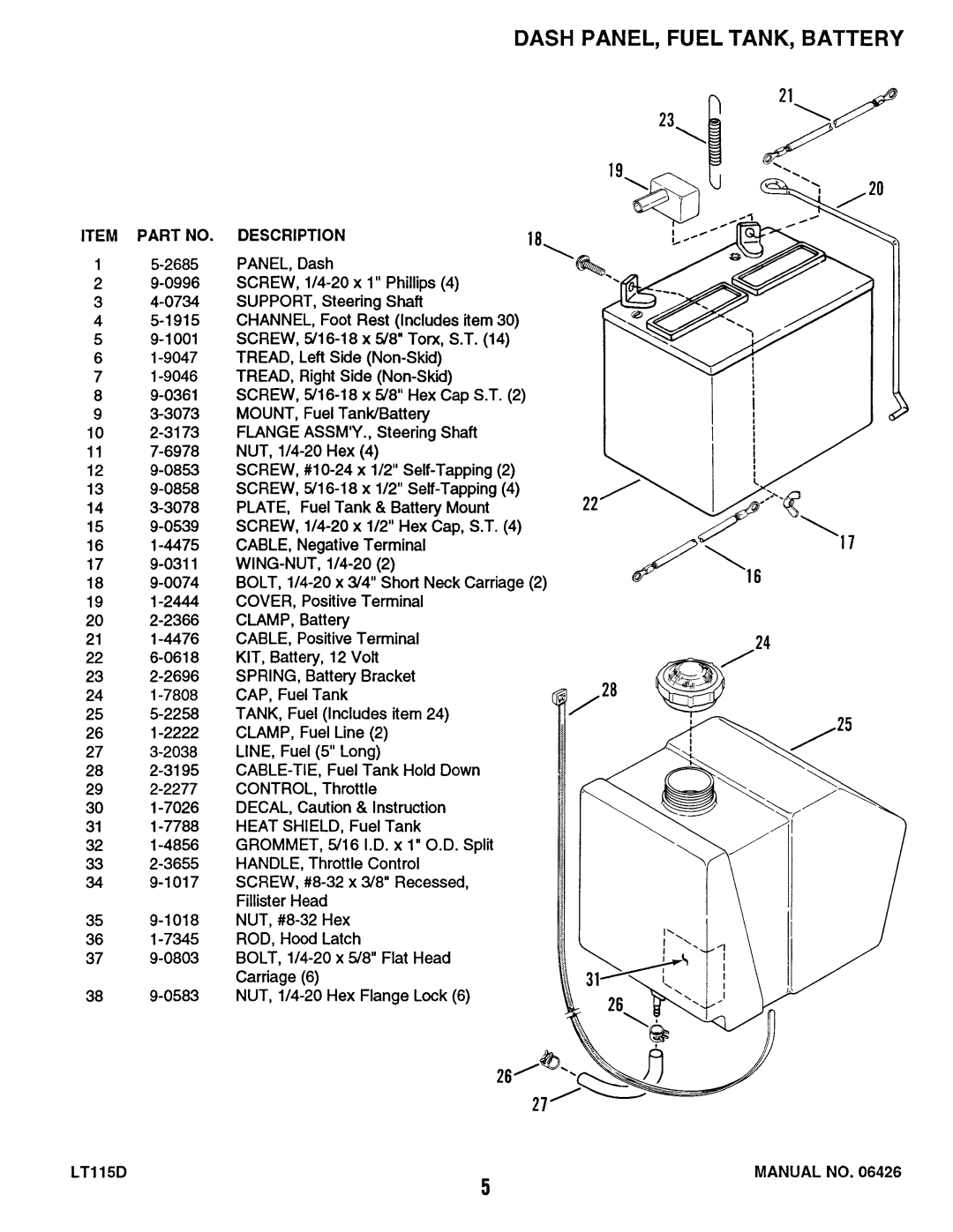 Snapper RLT115D331B, LT115D411B, ELT115D331B manual 