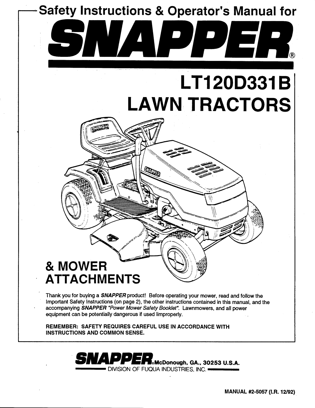 Snapper LT120D331B manual 