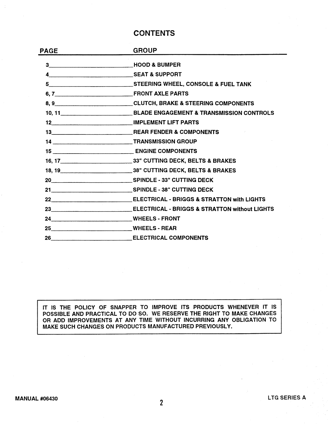 Snapper ELT125G38AB Series A, ELT120G33AB, ELT125G33AB, BH120G38AB manual 