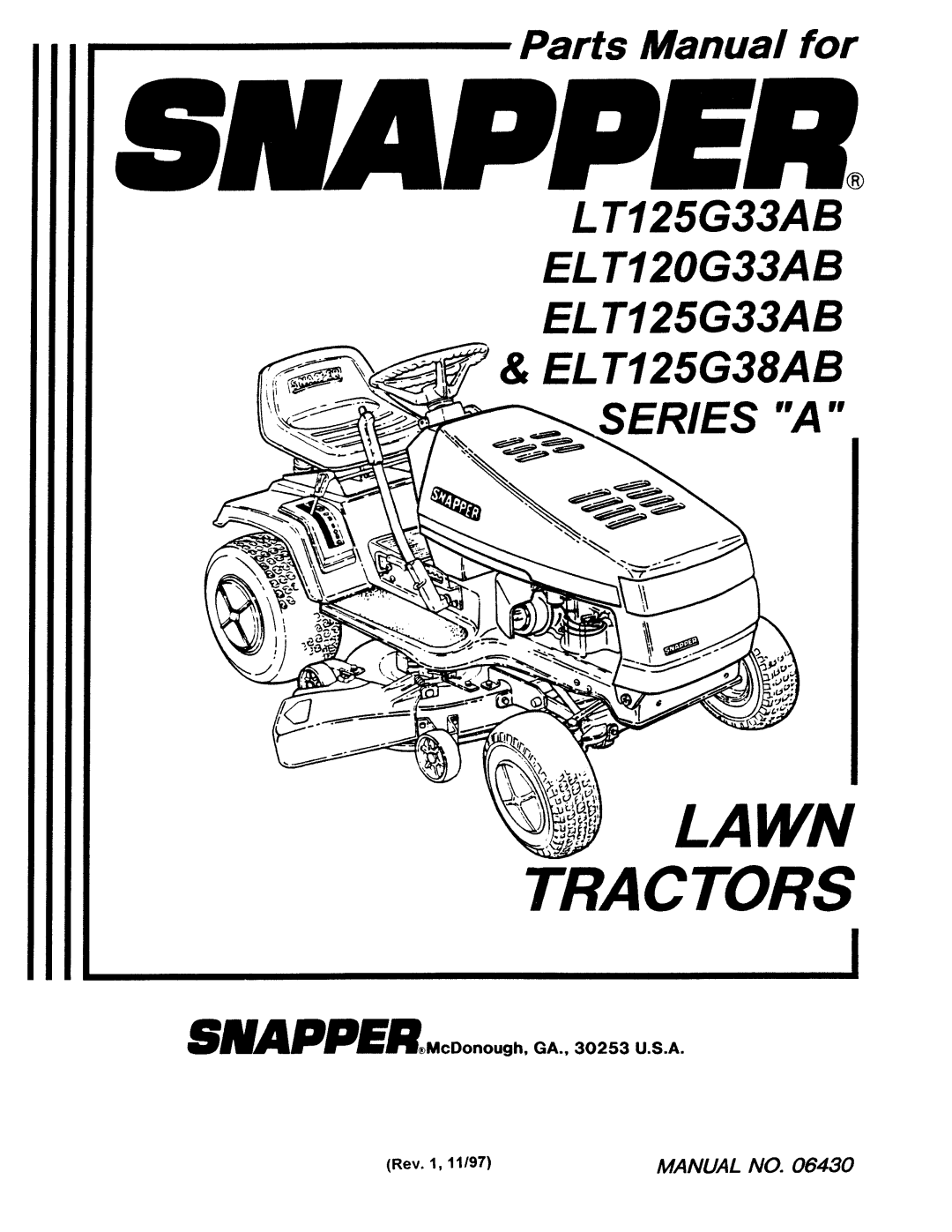 Snapper ELT125G38AB Series A, ELT120G33AB, ELT125G33AB, BH120G38AB manual 