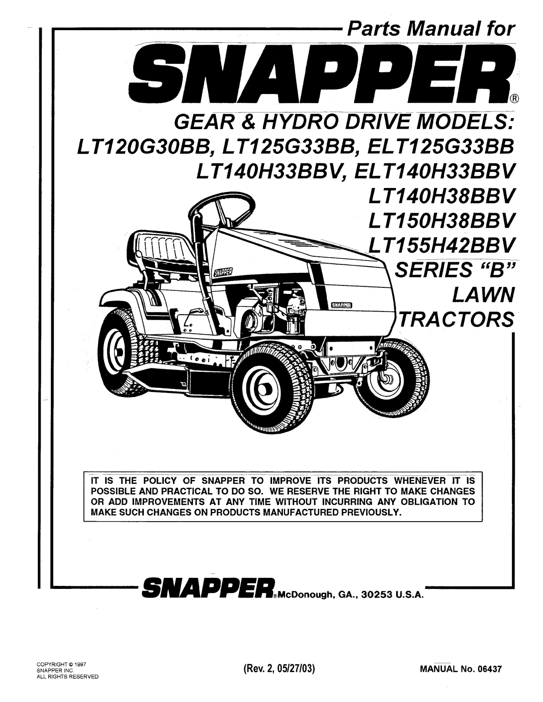 Snapper LT120G30BB, ELT125G33BB, ELT140H33BBV, LT150H38BBV, LT155H42BBV, LT140H38BBV manual 