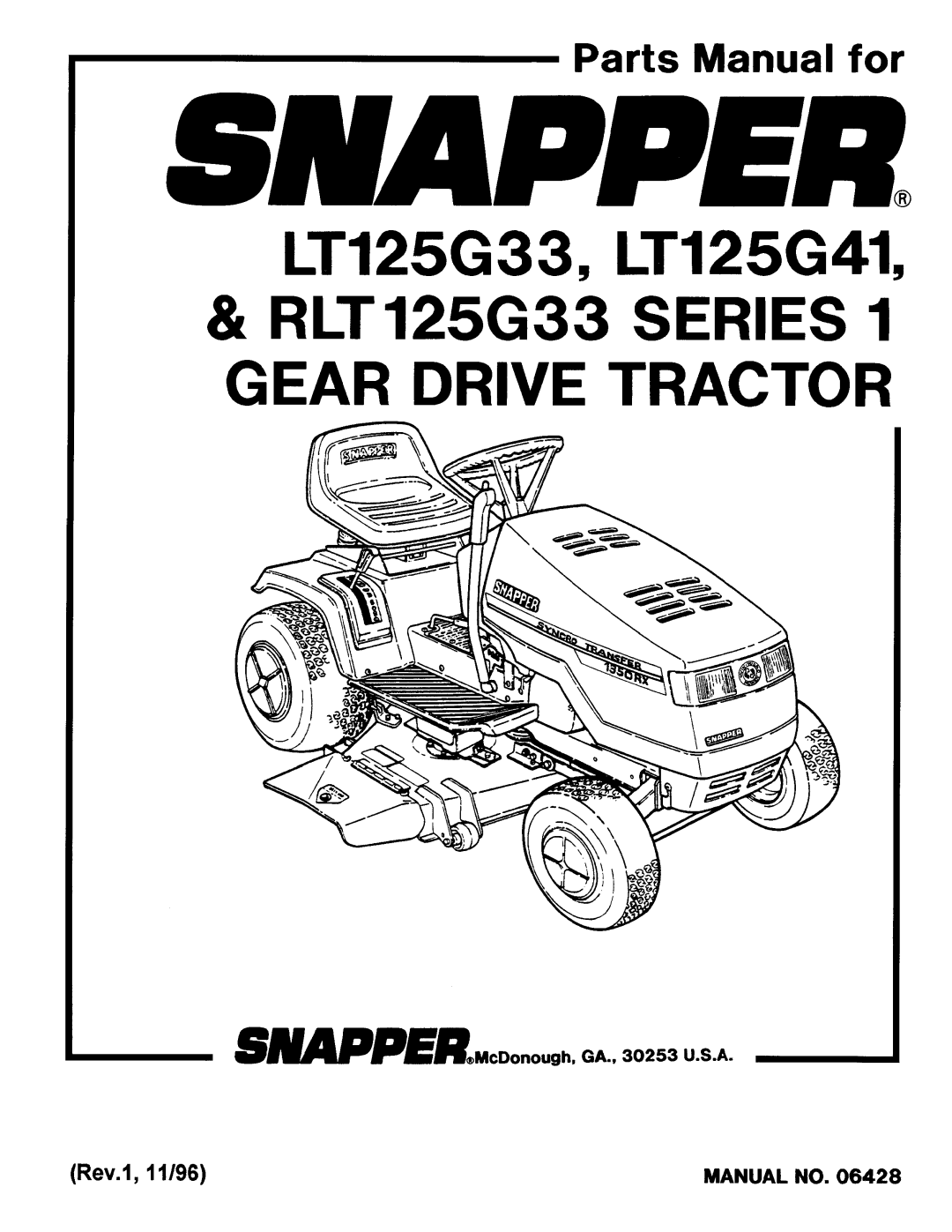 Snapper LT125G33, LT125G41, RLT 125G33 manual 