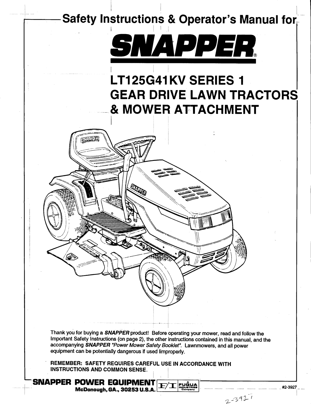 Snapper LT125G41KV Series 1 manual 