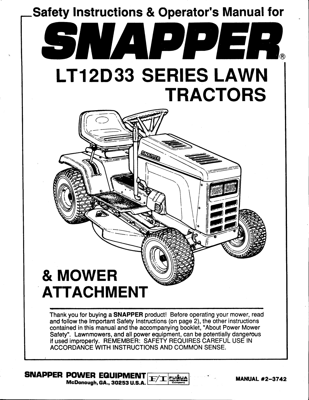 Snapper LT12D 33 manual 