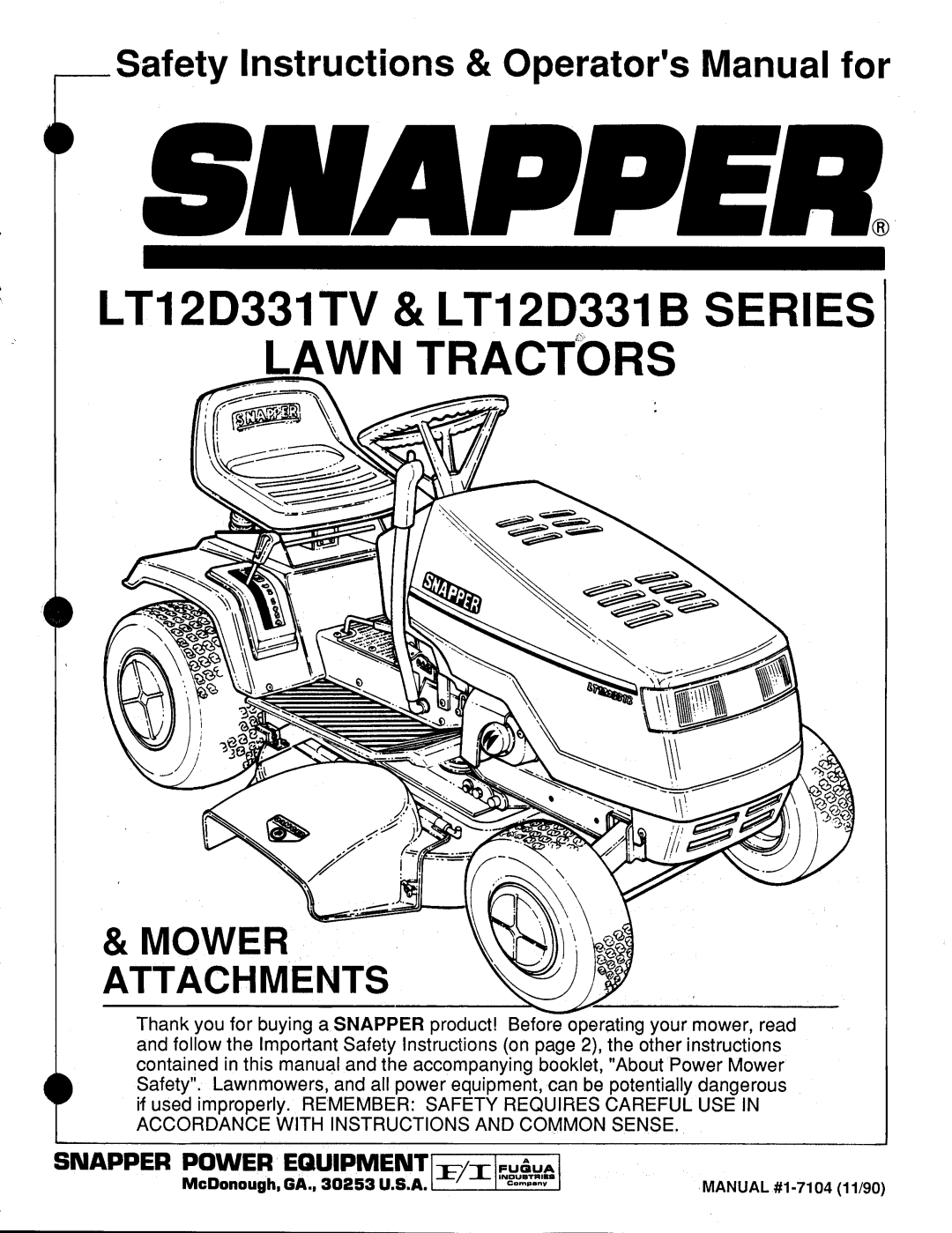Snapper LT12D331B, LT12D331TV manual 