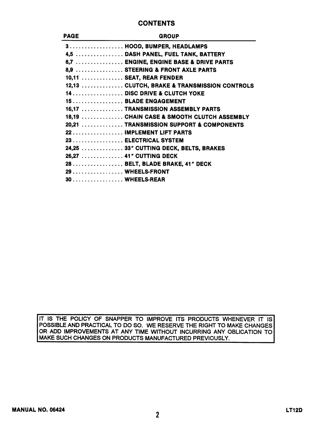 Snapper LT12D41 manual 