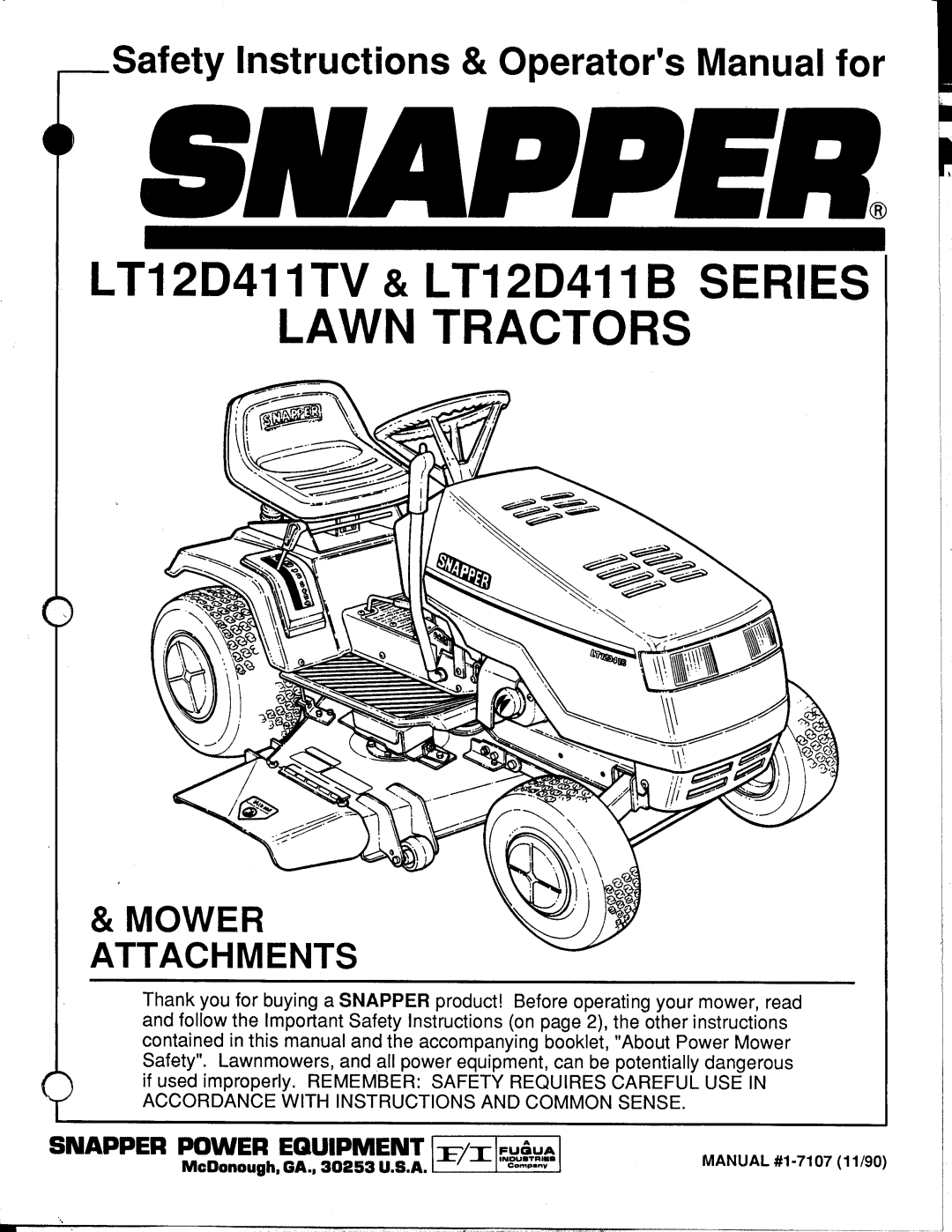 Snapper LT12D411B, LT12D411TV manual 