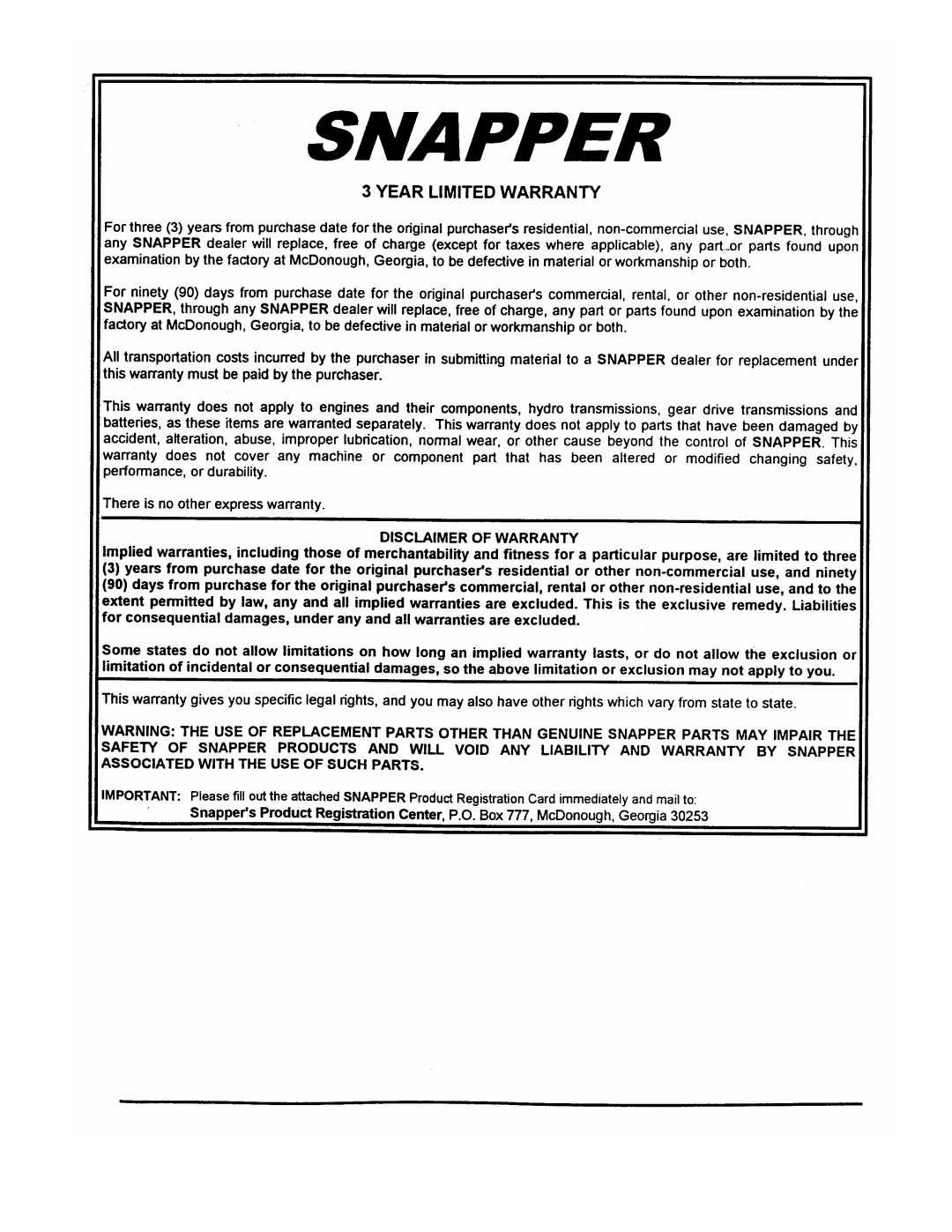 Snapper LT145H33DBV manual 