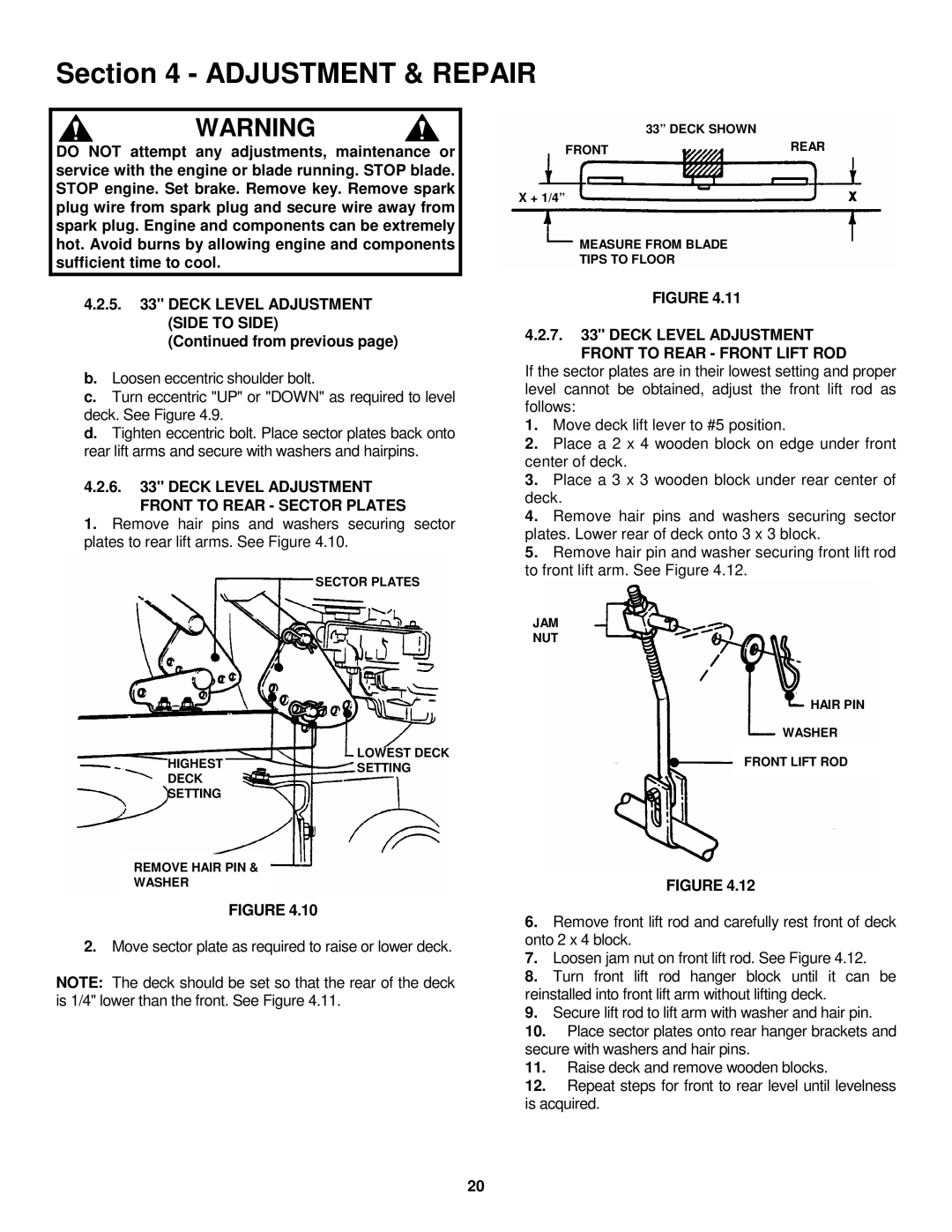 Snapper LT145H33GBV Deck Level Adjustment Side to Side, Deck Level Adjustment Front to Rear Sector Plates 