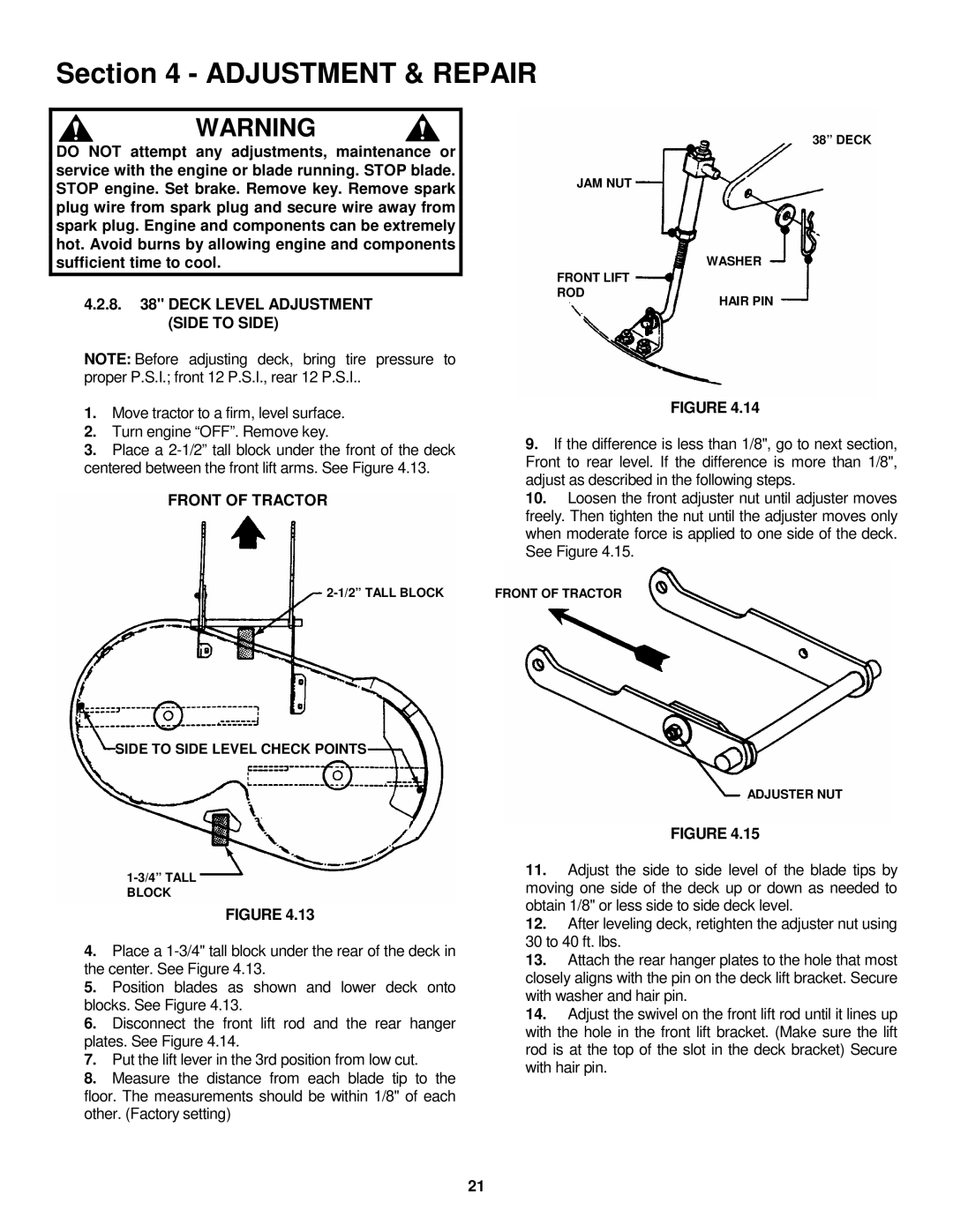 Snapper LT145H33GBV, LT145H38GBV, LT150H38GKV important safety instructions Front of Tractor 