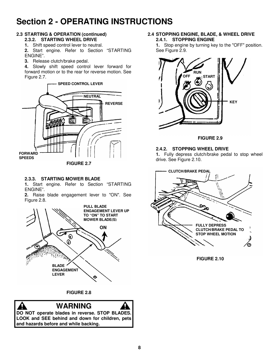 Snapper LT145H33GBV Starting & Operation 2.3.2. Starting Wheel Drive, Starting Mower Blade, Stopping Wheel Drive 