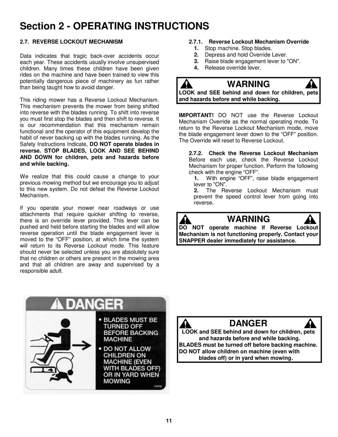 Snapper LT145H33HBV, LT145H38HBV, LT150H38HKV, WLT145H38HBV Reverse Lockout Mechanism Override 