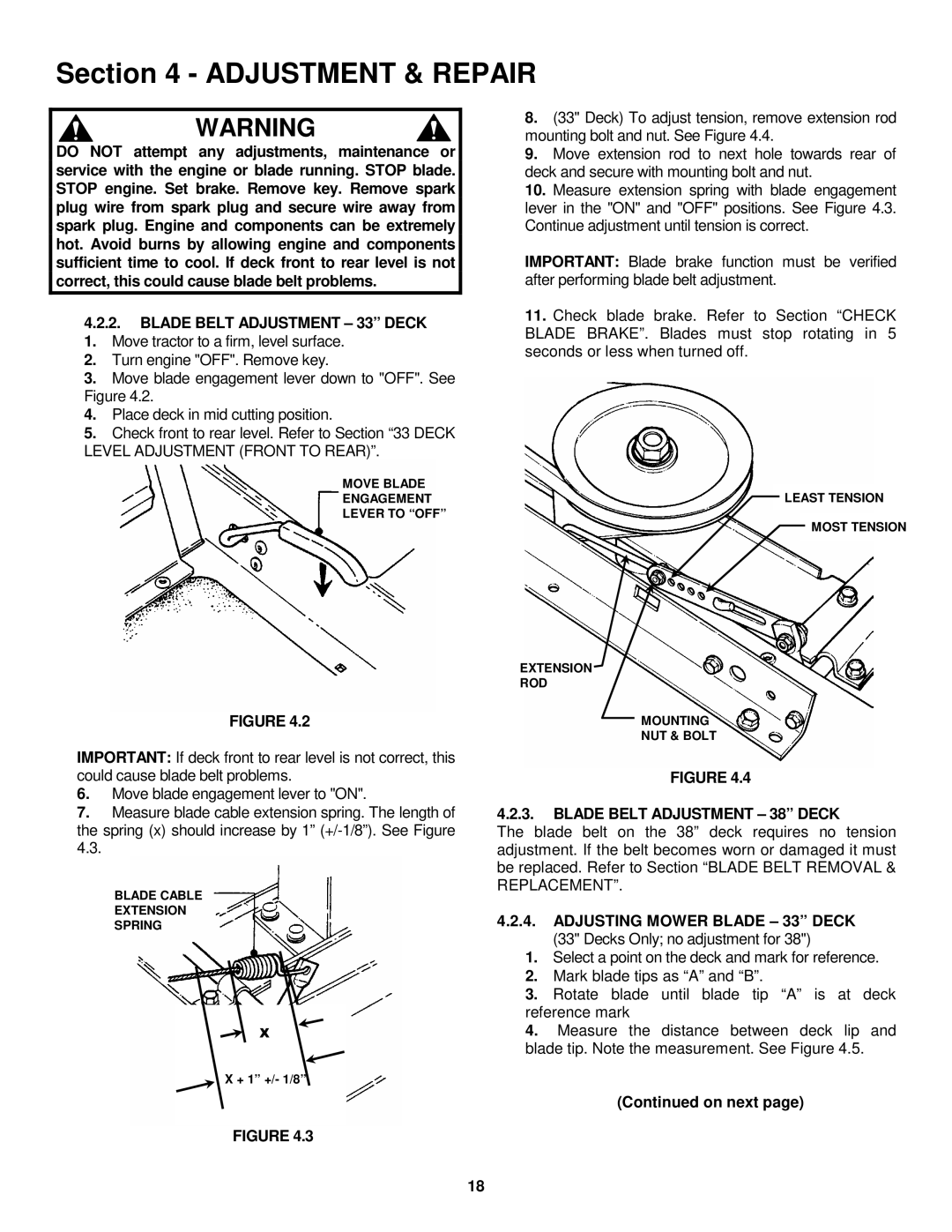 Snapper LT145H33HBV, LT145H38HBV, LT150H38HKV, WLT145H38HBV Blade Belt Adjustment 33 Deck, Blade Belt Adjustment 38 Deck 