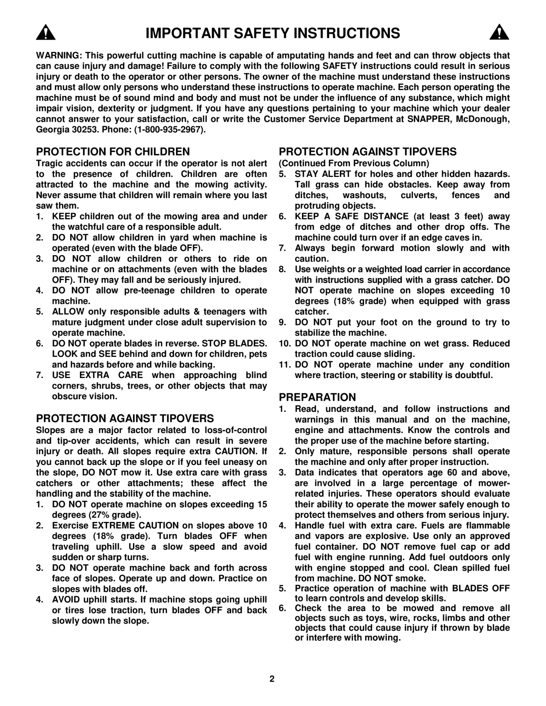 Snapper LT145H33HBV, LT145H38HBV, LT150H38HKV, WLT145H38HBV important safety instructions Important Safety Instructions 