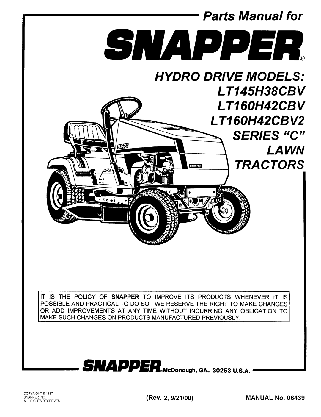 Snapper LT145H38CBV, LT160H42CBV2, Series C manual 