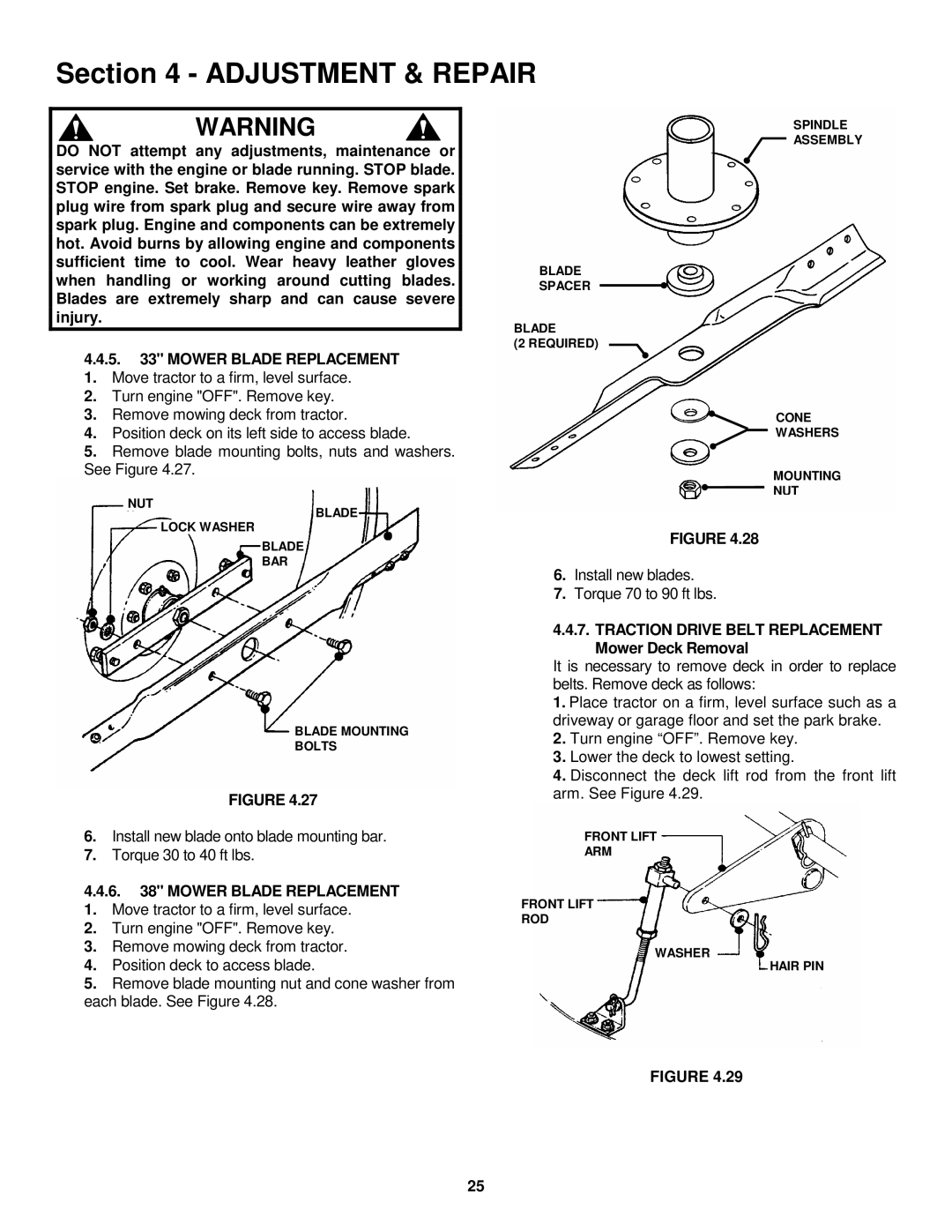 Snapper LT145H33FBV, LT145H38FBV Mower Blade Replacement, Traction Drive Belt Replacement Mower Deck Removal 