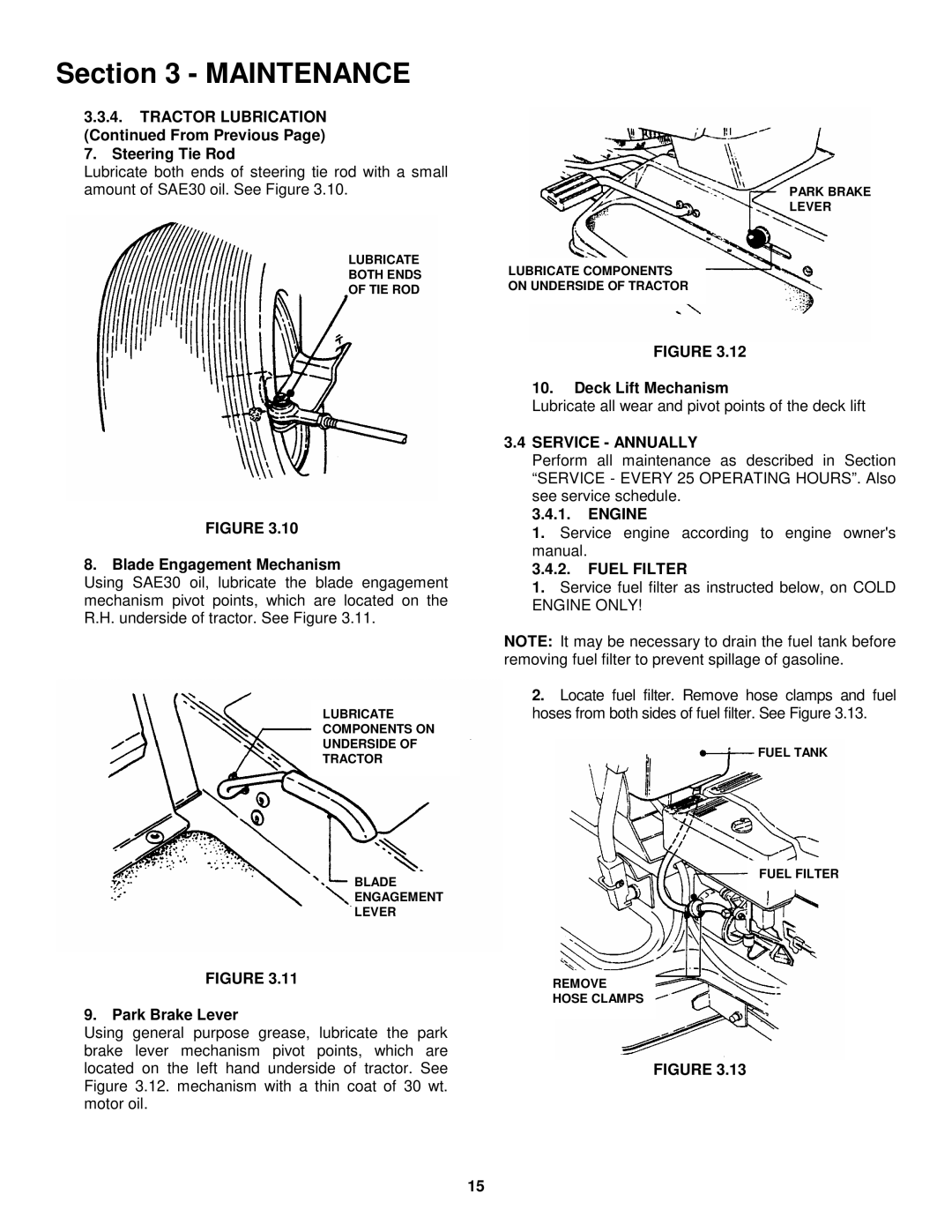 Snapper LT150H38GKV, WLT145H38GBV important safety instructions Service Annually, Fuel Filter 